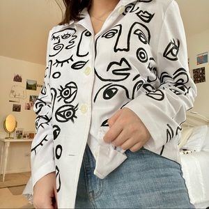 Hand painted Picasso-inspired Button Down